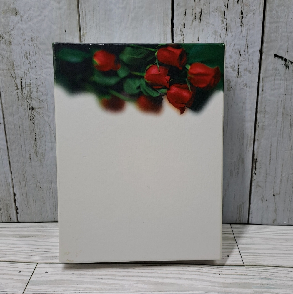 Vtg 70s 80s Writing Stationery Hinged Box Set Red Roses Floral Bouquet Motif